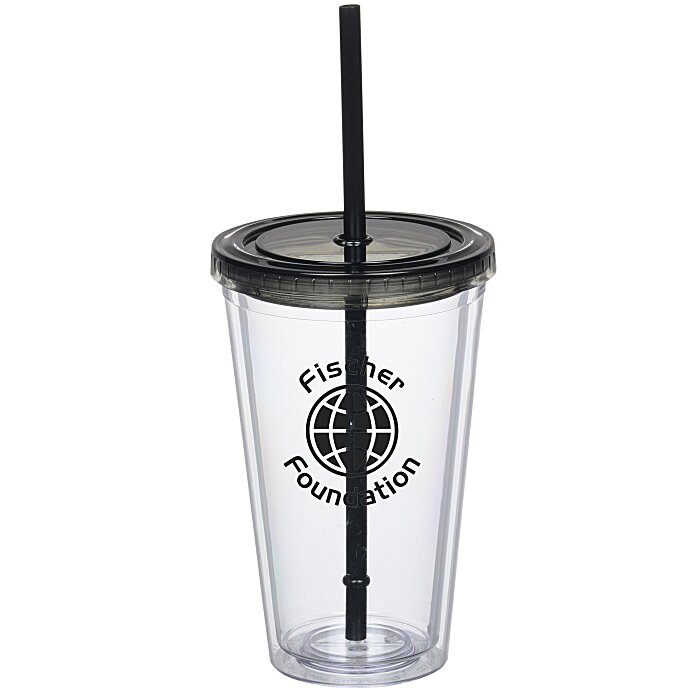 Custom Double Wall Tumbler with Straw - 16 oz