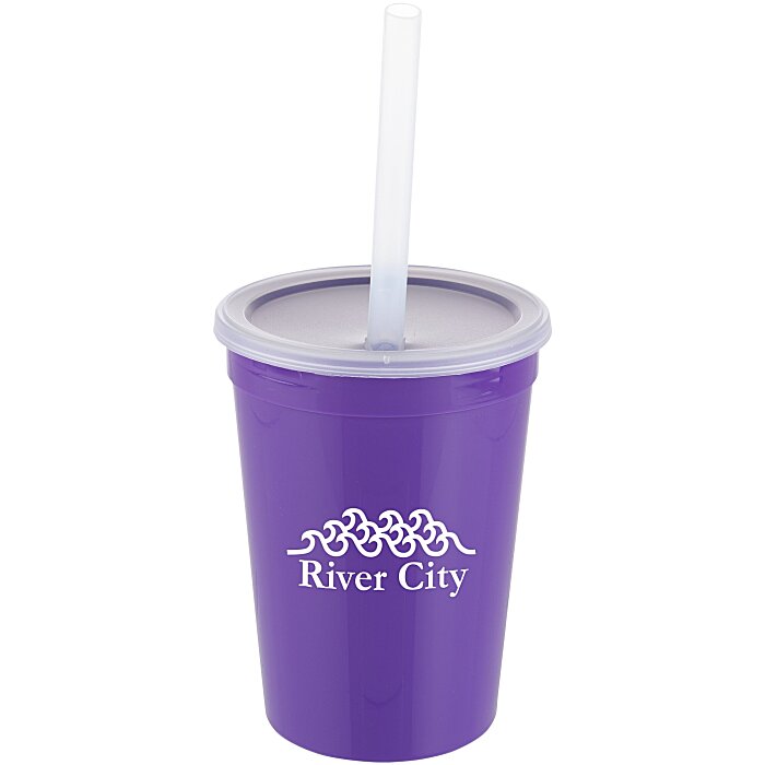 Custom Value Stadium Cup with Lid & Straw - 12 oz